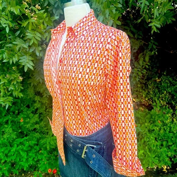 NEW!!!!Jones New York Orange 🍊 Geometric Button Down Shirt - Picture 7 of 7